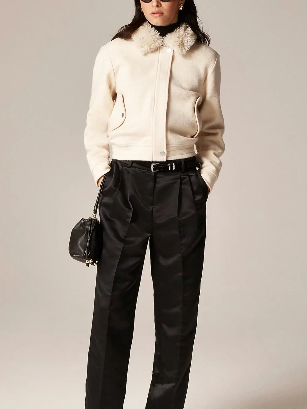 J. Crew Cream Faux-Fur Collar Bomber Jacket